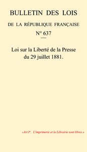 Loi du 29 juillet 1881 sur la Liberté de la Presse