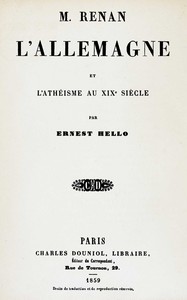 M. Renan, l'Allemagne et l'athéisme au XIXe siècle